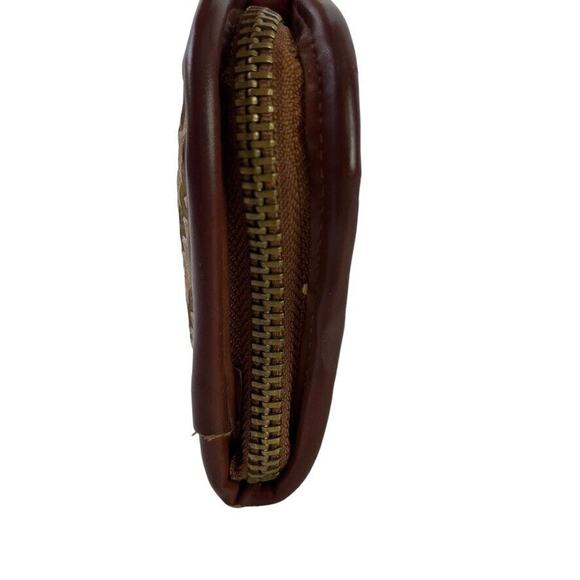 Mode Luxe Womens Woven Brown Tan Wristlet Zip Around Wallet Clutch Coin Purse - Picture 5 of 16